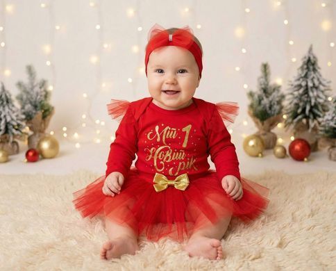 Новогодний комплект для девочки 3 предмета Мой первый новый год Babystartex, футер, красный, Девочка, 68-74