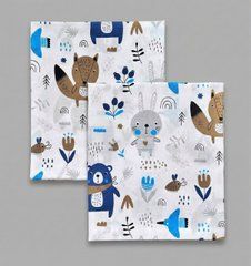 Пелюшка польська бавовна BabyStarTex, 80x90 см, біла/звірі сині та коричневі в лісі, Хлопчик, 90х80