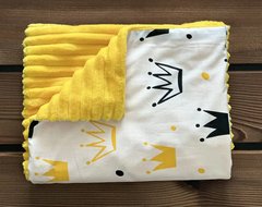 Плед дитячий з плюшу Babystartex, жовтий/корони жовті та чорні, Унісекс, 100*80, без утеплювача