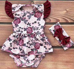 Боди-платье короткий рукав Розы + повязка Babystartex, бардовые крылышки, кулир, Девочка, 62-68