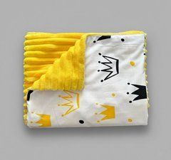 Плед детский из плюша Babystartex, желтый/короны желтые и черные, Унисекс, 100*80, без утеплителя