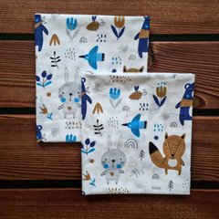 Пеленка польский хлопок BabyStarTex, 80x90 см, белая/звери синие и коричневые в лесу, Мальчик, 90х80