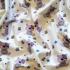 Пеленка фланель/байка BabyStarTex , белая/мишки Cute Teddy(серый), 110х90