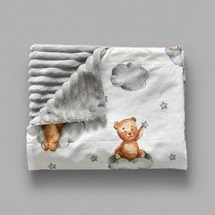Плед дитячий з плюшу Babystartex, сірий/ведмедик спить на хмаринці, Унісекс, 100*80, без утеплювача