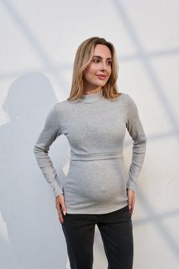 Теплий гольф з трикотажу рубчик для вагітних та годуючих Penny Yula mama, сірий, S