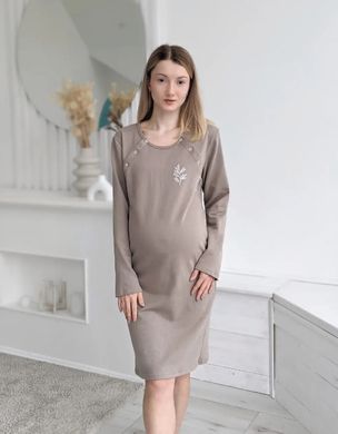Теплая сорочка для беременных и кормящих LEAVES (капучино), футер, 42-44