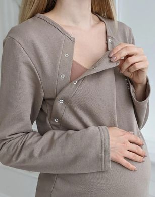 Теплая сорочка для беременных и кормящих LEAVES (капучино), футер, 42-44