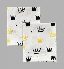 Пеленка польский хлопок BabyStarTex, 80x90 см, белая/короны желтые и черные, Унисекс, 90х80