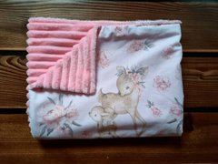 Плед дитячий з плюшу Babystartex, рожевий плюш/оленята з квітами, Дівчинка, 100*80, без утеплювача
