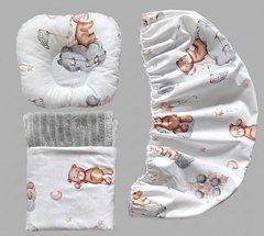 Набір для коляски наматрацник , подушка і плед Babystartex, сірий/ведмедик на хмаринці з кульками, Унісекс, для коляски