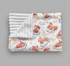 Плед детский из плюша Babystartex, белый плюш/звери спят на облачке, Унисекс, 100*80, без утеплителя
