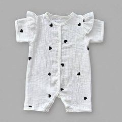 Муслиновый песочник для девочки Babystartex, муслин, молочный/сердечки черные, Девочка, 56