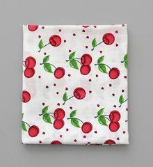 Пеленка муслиновая 2-х слойная BabyStarTex, 80x90 см, белая/вишенки новые, Унисекс, 90х80