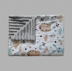 Плед дитячий з плюшу Babystartex, сірий/їжачок та зайчик, Унісекс, 100*80, без утеплювача