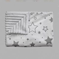 Плед дитячий з плюшу Babystartex, білий/білий сірі та білі зірки, Унісекс, 100*80, без утеплювача