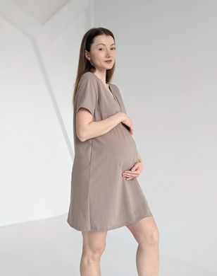 Сорочка на пологи в родзал з коротким рукавчиком (капучино), кулір, 42-44