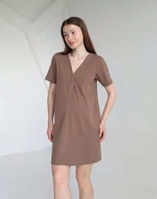 Сорочка на роды в родзал с коротким рукавчиком (капучино), кулир, 46-48