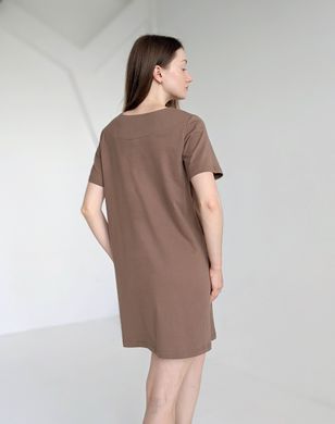 Сорочка на роды в родзал с коротким рукавчиком (капучино), кулир, 46-48