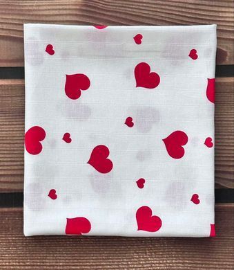 Пелюшка муслінова 2 шари BabyStarTex, 80x90 см, біла/червоні серця великі та дрібні, Унісекс, 90х80