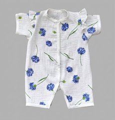 Муслиновый песочник для девочки Babystartex, муслин, белый/васильки, Девочка, 56