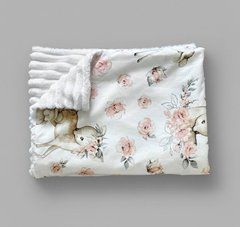 Плед дитячий з плюшу Babystartex, білий плюш/оленя в квітах, Унісекс, 100*80, без утеплювача