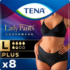 Трусы урологические послеродовые Tena Lady Pants Plus, размер L, черные, 1уп/8шт, L, 8 шт, 5+ капель