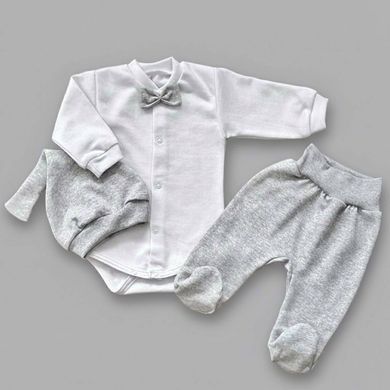 Комплект на выписку 3пр Джентельмен Babystartex, футер, белый/серый, Мальчик, 62