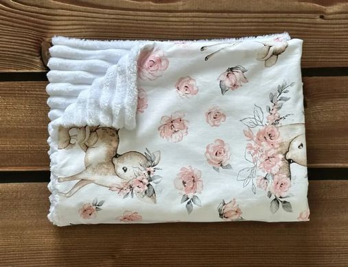 Плед детский из плюша Babystartex, белый плюш/олененок в цветах, Унисекс, 100*80, без утеплителя