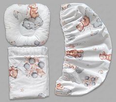 Набір для коляски наматрацник , подушка і плед Babystartex, білий/ведмедик на хмаринці з кульками, Унісекс, для коляски