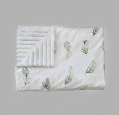 Плед дитячий з плюшу Babystartex, білий/зелені пір'їнки, Унісекс, 100*80, без утеплювача