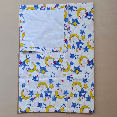 Пелюшка непромокаюча з фланелі BabyStarTex, біла/місяць у ковпачку та зірки, Хлопчик, 50х70 см