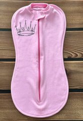Пеленка-кокон на молнии BabyStarTex, футер, розовая/серая корона, Девочка
