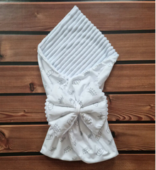 Конверт-плед для новороженных из польского хлопка и мягкого плюша(без утеплителя), белый/серые короны, 90х80