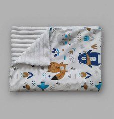 Плед дитячий з плюшу Babystartex, білий плюш/звірі сині та коричневі, Унісекс, 100*80, без утеплювача