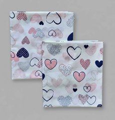 Пелюшка польська бавовна BabyStarTex, 80x90 см, біла/серця сині та рожеві, Дівчинка, 90х80