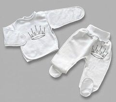 Комплект распашонка и ползунки в роддом BabyStarTex, футер, белый/серая корона, Унисекс, 56