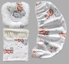 Набір для коляски наматрацник , подушка і плед Babystartex, молочний/ведмедик на хмаринці з кульками, Унісекс, для коляски