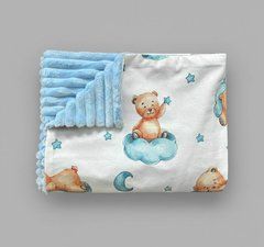 Плед детский из плюша Babystartex, голубой плюш/мишка спит на облачке, Мальчик, 100*80, без утеплителя