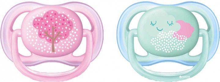 Пустушка силіконова ортодонтична ultra air з декором Philips Avent, 0-6 міс, 1уп/2шт, Дівчинка, Симетрична