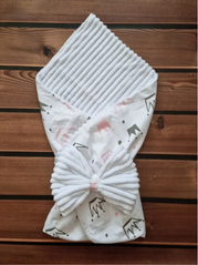 Конверт-плед для новороженных из польского хлопка и мягкого плюша(без утеплителя), белый/короны серые и розовые, 90х80