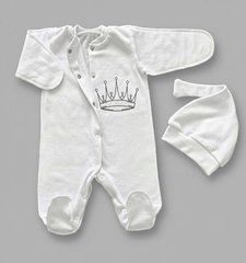 Комбинезон и шапочка Babystartex, футер, молочный/серая корона, Унисекс, 56