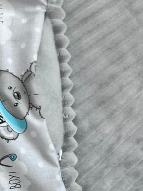 Теплий конверт-плед зі знімним синтепоном та бантом BabyStarTex, сірий плюш/ведмедик It's a Boy, Хлопчик, 90х80