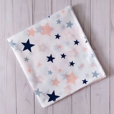 Пеленка польский хлопок BabyStarTex, 80x90 см, белая/звезды синие и розовые