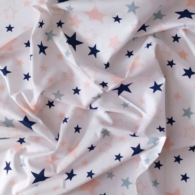 Пеленка польский хлопок BabyStarTex, 80x90 см, белая/звезды синие и розовые