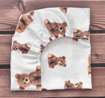 Простынь для детской кроватки на резинке Babystartex, 120х60см, хлопок, белая/коричневые мишки, Унисекс