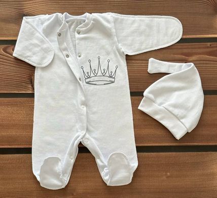 Комбинезон и шапочка Babystartex, футер, молочный/серая корона, Унисекс, 56