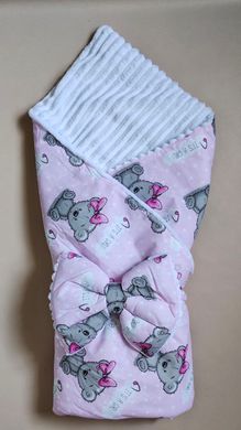 Теплый конверт-плед со съемным синтепоном и бантом BabyStarTex, белый плюш/розовый мишка Girl, Девочка, 90х80
