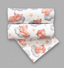 Пелюшка фланель/байка Туреччина BabyStarTex 100*80, біла/звірята сплять на хмаринках, Унісекс, 100*80
