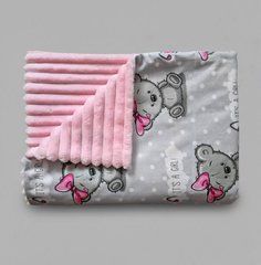 Плед дитячий з плюшу Babystartex, рожевий плюш/сірий_ведмедик Герл, Дівчинка, 100*80, без утеплювача