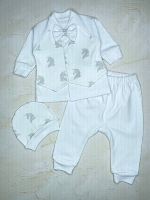 Комплект на выписку для мальчика распашонка, штаники и шапочка Yeeha, интерлок, Мальчик, белый с рисунком, 56